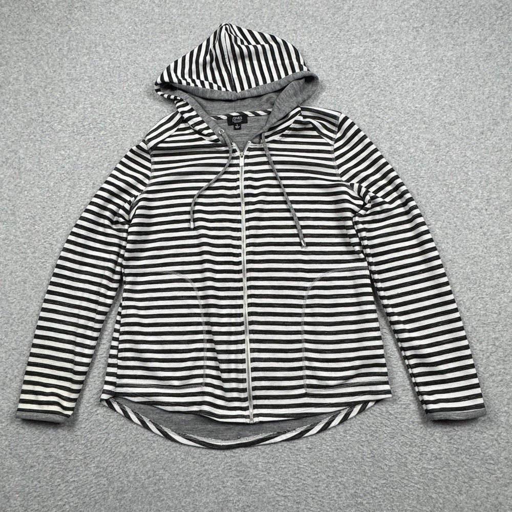 Jones New York Full Zip Hoodie Sweatshirt Womens‎ Large Striped Beach Nautical